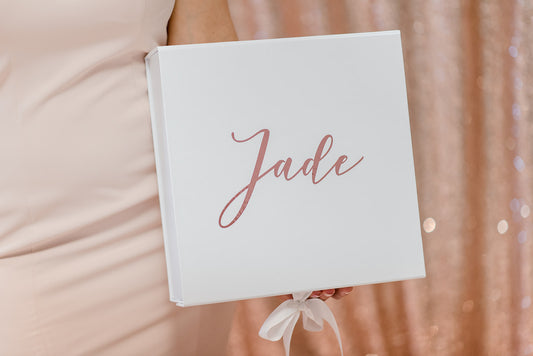 Personalised gift box, large white gift box with ribbon, bridesmaid gift box