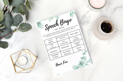Speech Bingo Wedding table Game, Wedding Games, Wedding Speech Game, Wedding Reception games,