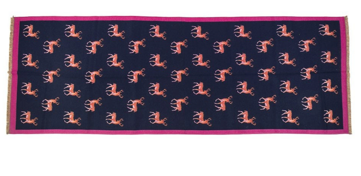 Reversible Navy Blue and Pink stag print scarf