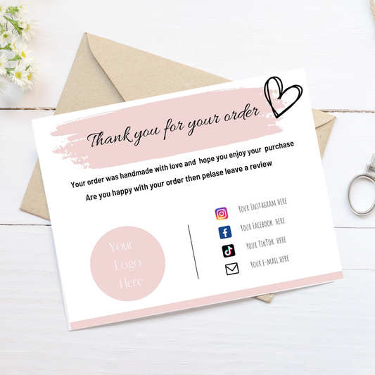 Printable Thank You Cards, Digital Download Template Thank You For Your Purchase Editable Customer Packaging Insert Note