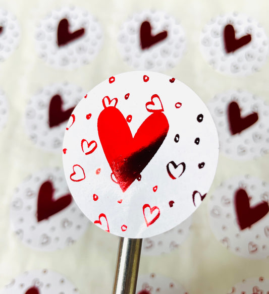 Valentine Heart foil Stickers, Stickers Sheets, Foiled Labels, Foil labels, Envelope Seals
