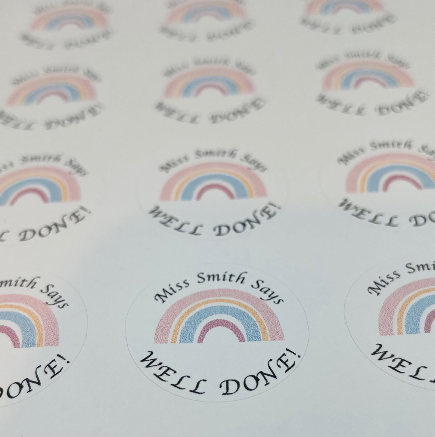 WELL DONE Rainbow Personalised Teacher Reward Stickers