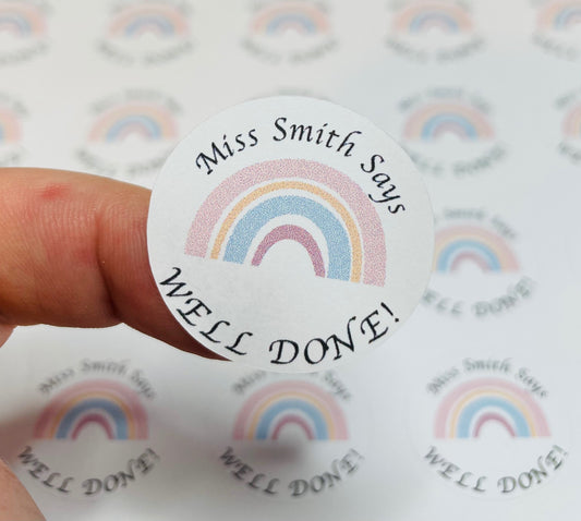 WELL DONE Rainbow Personalised Teacher Reward Stickers