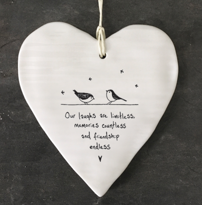 East Of India Porcelain Hanging Heart laughs are limitless Porcelain Gift